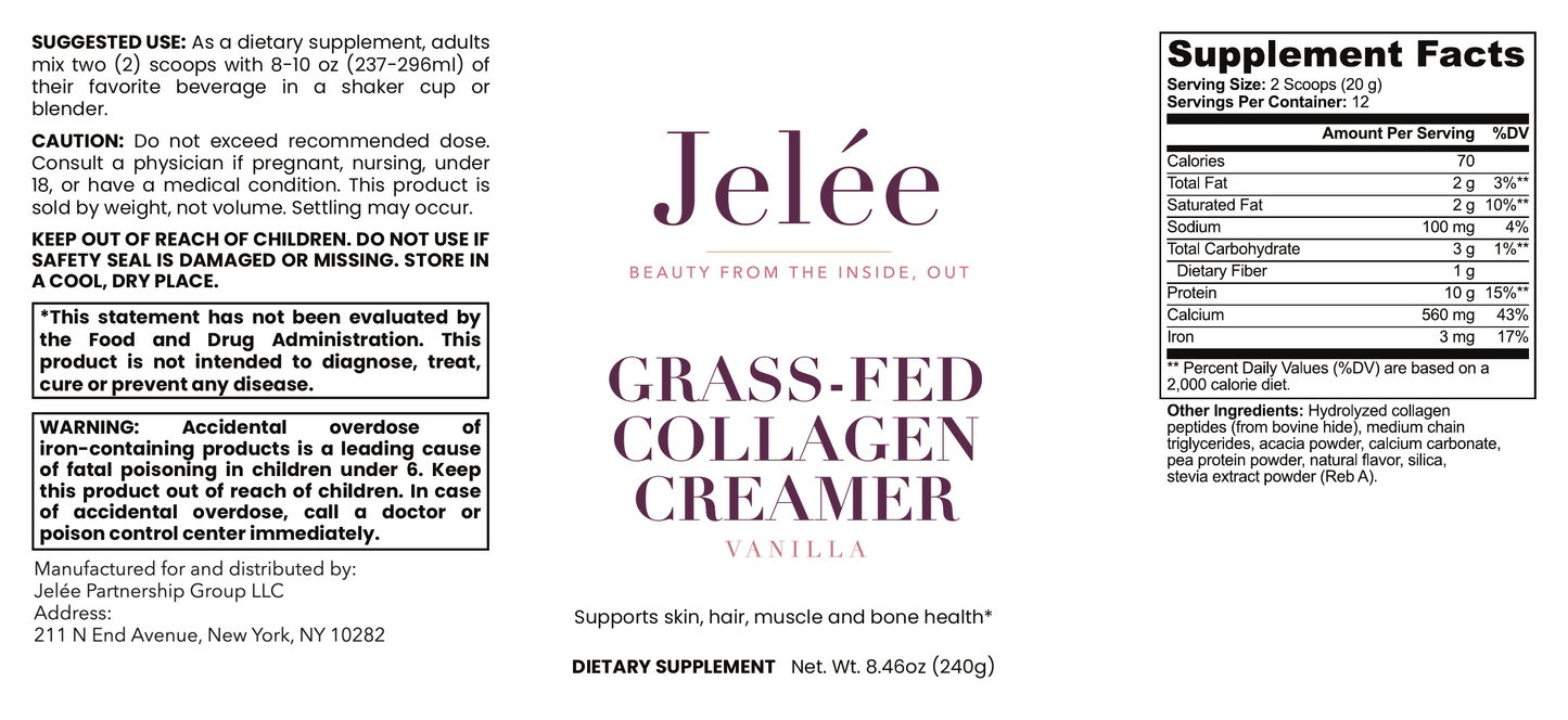 Jelée Collagen Creamer — full label, Supplement Facts and ingredients